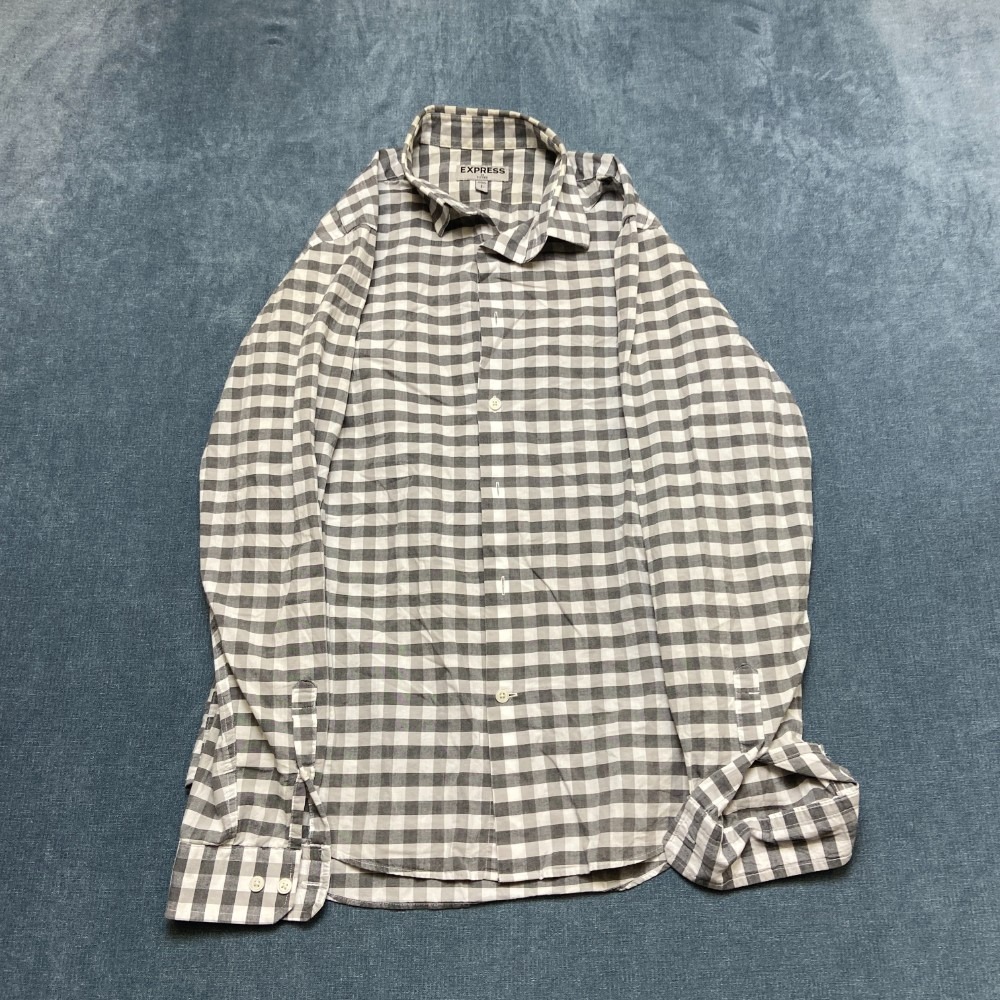 Express Fitted Fit Dress Shirt Mens Small 14-14.5 Multicolor Plaid Cotton Formal